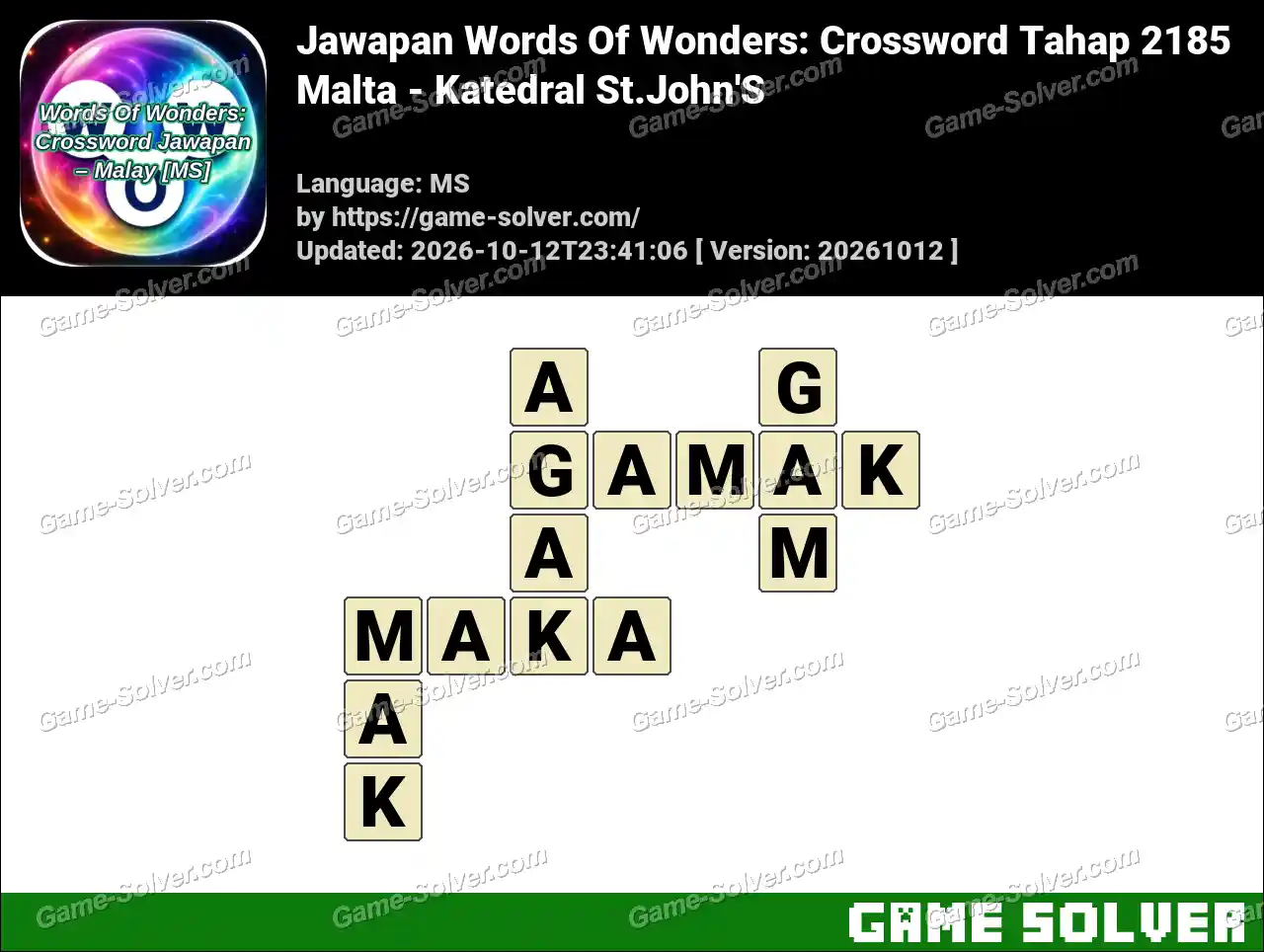 Jawapan Words Of Wonders: Crossword Tahap 2185 – Malta – Katedral St.John’S